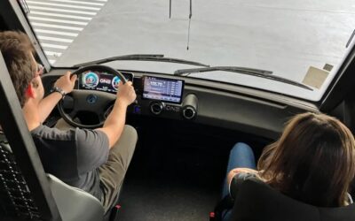 Funktionelles Cockpit mit zwei Monitoren.
